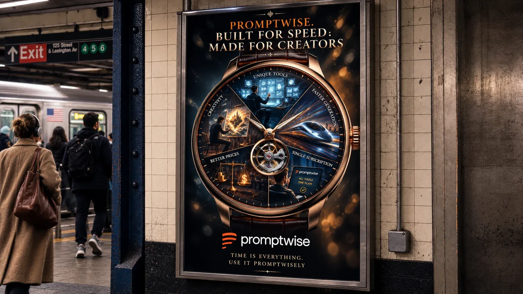 AI-generated PromptWise ad submission by Nat Zlat for the Times Square Ad Challenge