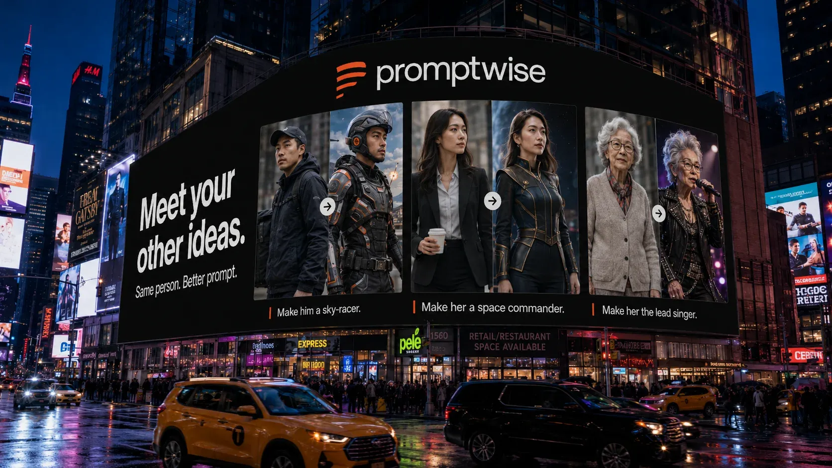 AI-generated PromptWise NYC ad submission by Jose Antonio Gomes for the Times Square Ad Challenge