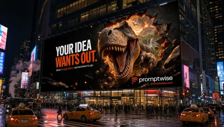 AI-generated PromptWise NYC ad submission by Timothy Phelps for the Times Square Ad Challenge