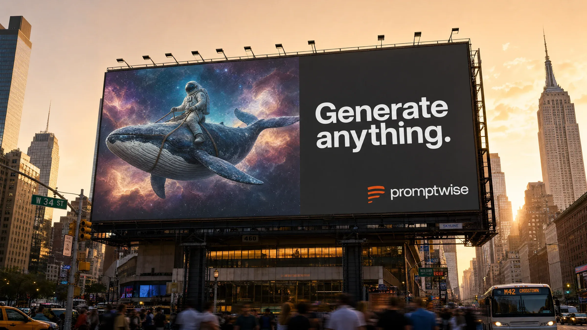 AI-generated PromptWise NYC ad submission by Roland Peacock for the Times Square Ad Challenge
