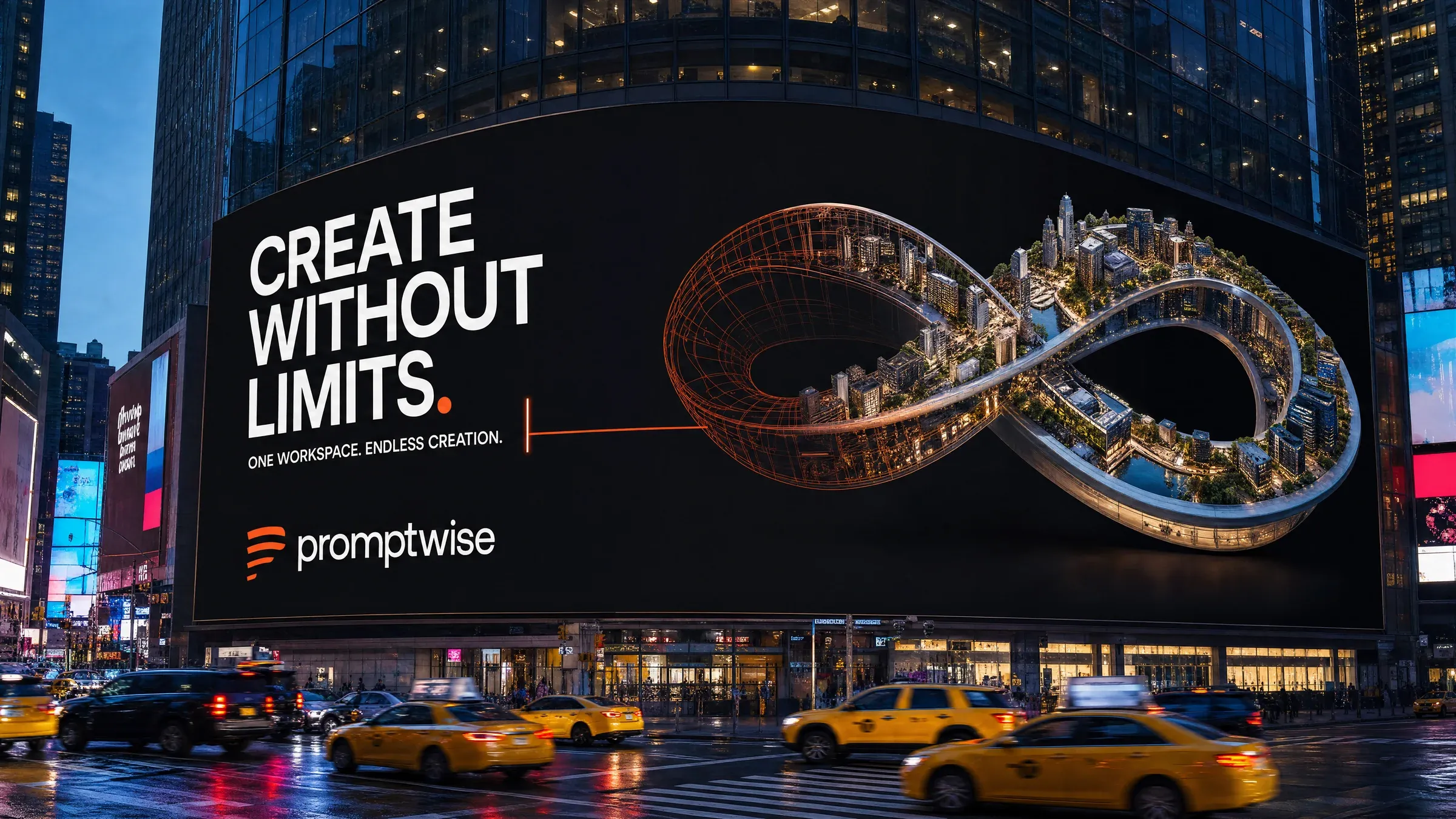 AI-generated PromptWise NYC ad submission by Eugene Ikeji for the Times Square Ad Challenge