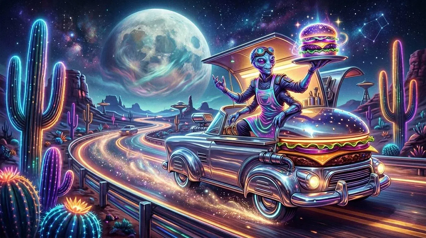 AI image submission by Alex Luxi titled Cruising through for Day 1 of the Emoji Challenge
