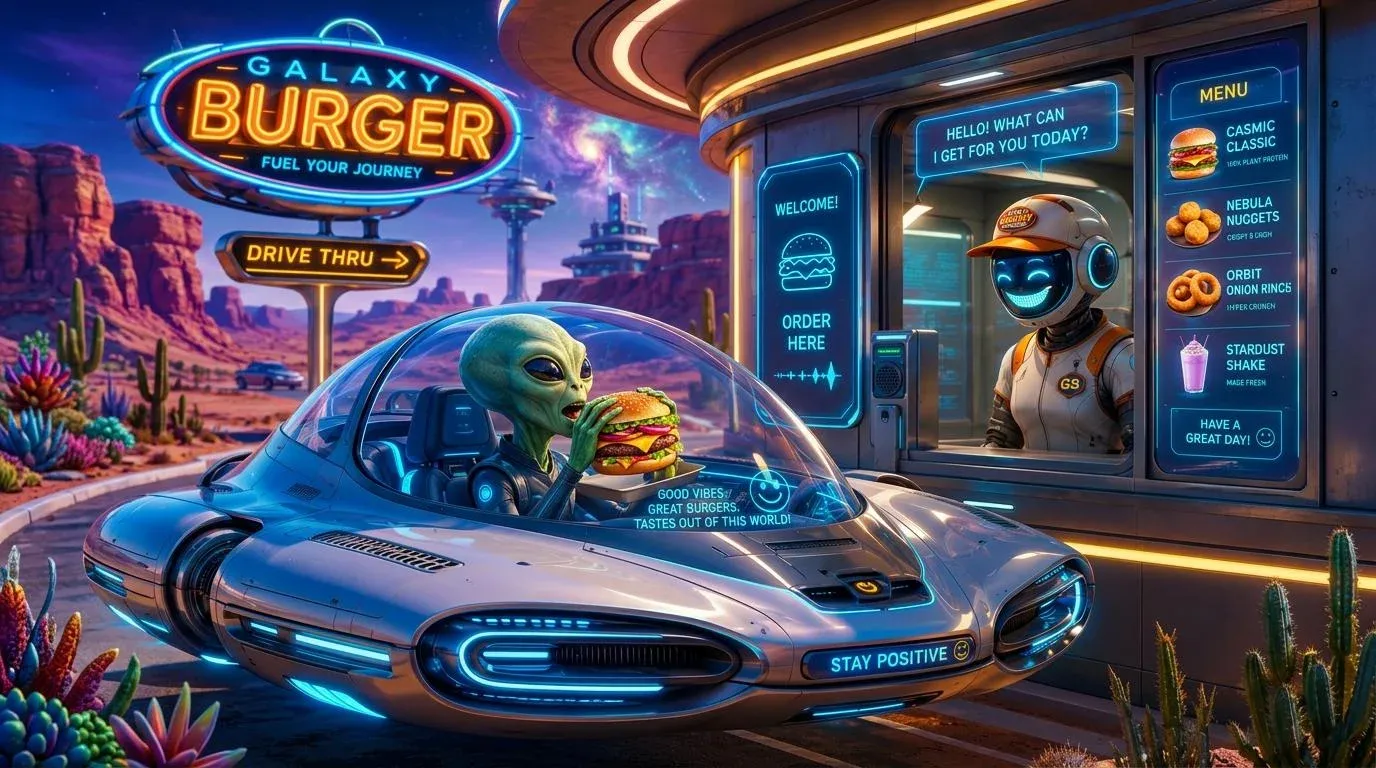 AI image submission by Natasha Brooks for Day 1 - combining alien, burger, cactus, car