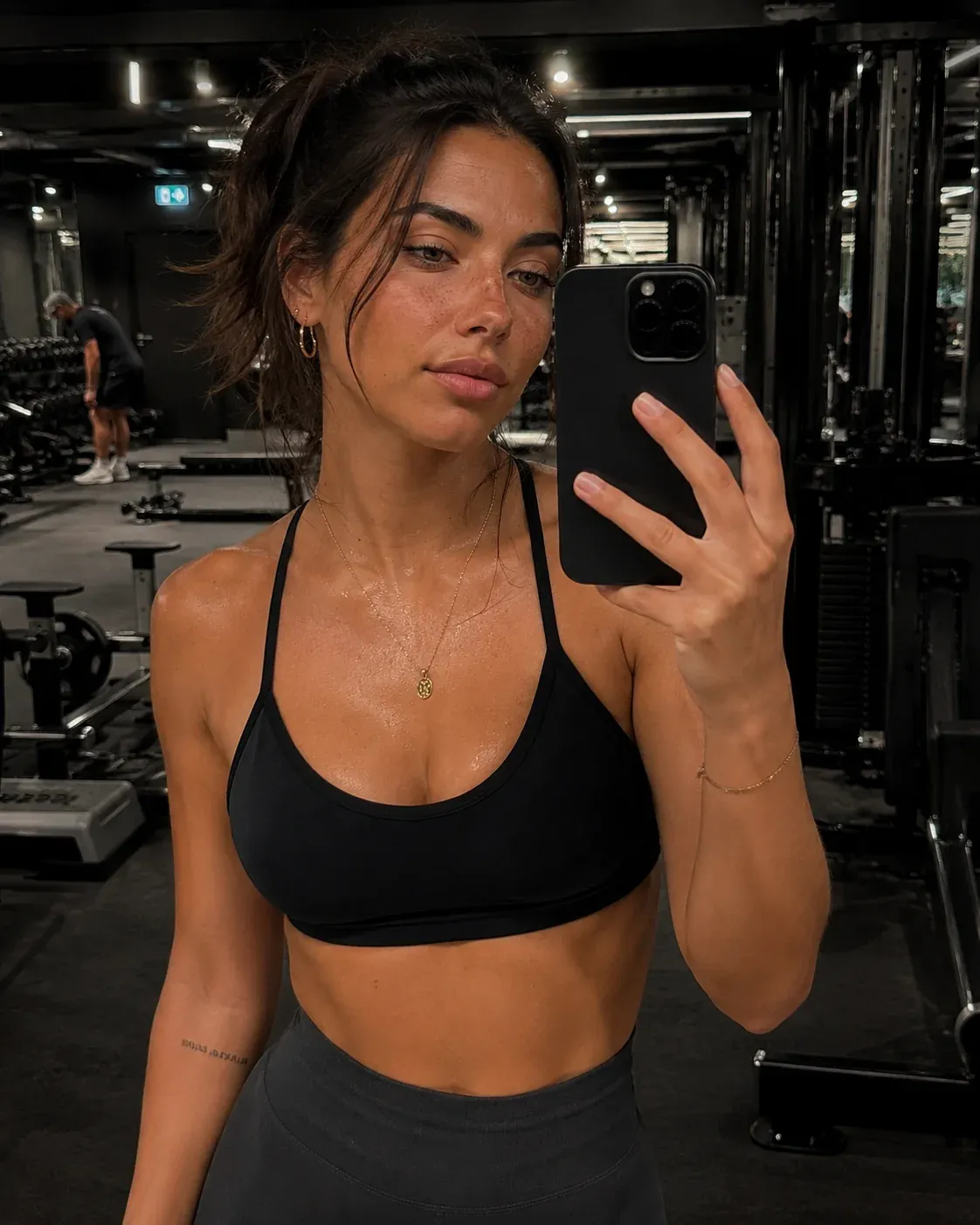 AI-generated fitness lifestyle image of Fabio Mazzarella's AI influencer character in workout or gym setting - mirror selfie, athletic apparel, or smoothie scene