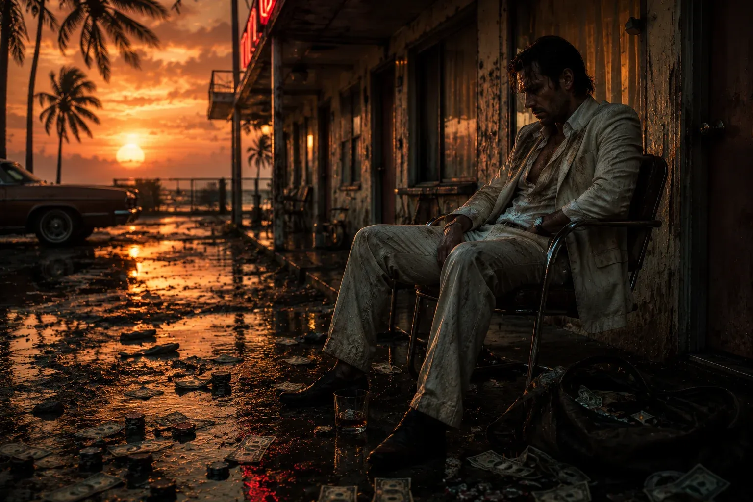 AI image submission by Jade De Canha for Day 2 - water, money, palm, sun