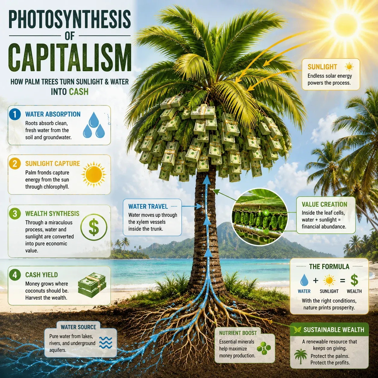 AI image submission by Joshua Bridge captioned money does grow on trees here's the proof, showing a palm tree printing US currency