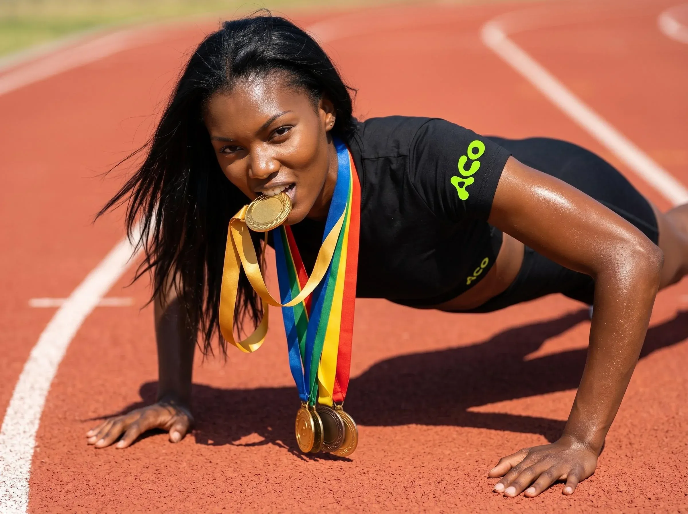 AI-generated fitness lifestyle image of Melanín Monroe's AI influencer character in workout or gym setting - mirror selfie, athletic apparel, or smoothie scene