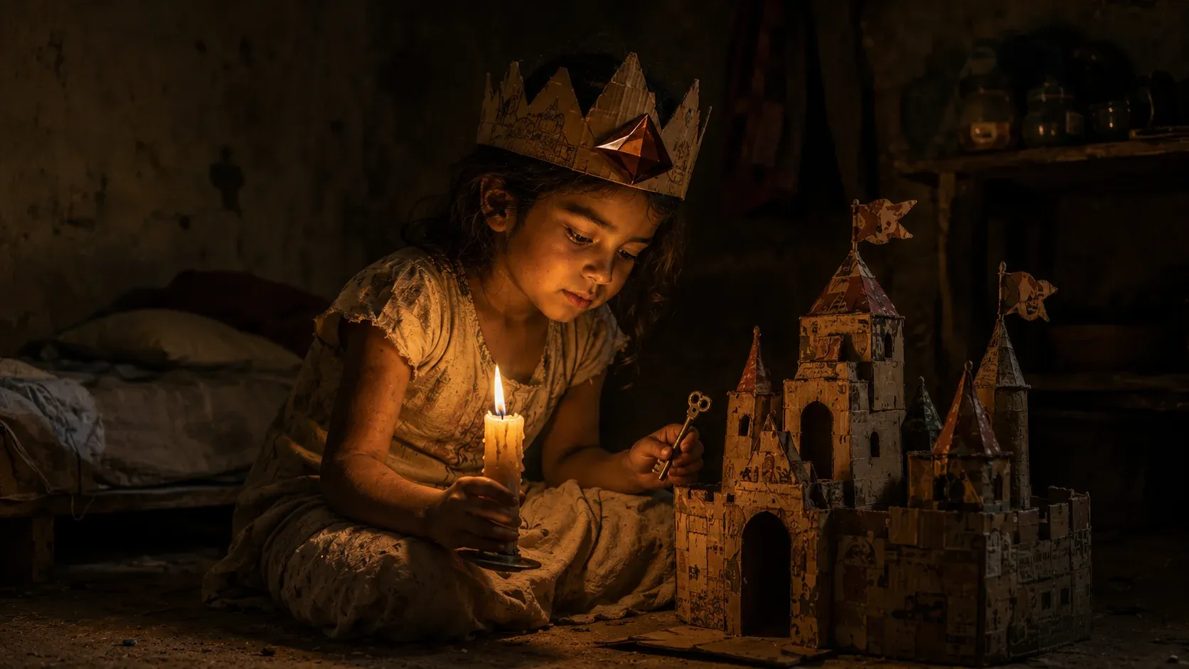 AI image submission by Aya Serag for Day 3 combining crown, diamond, candle, castle, key