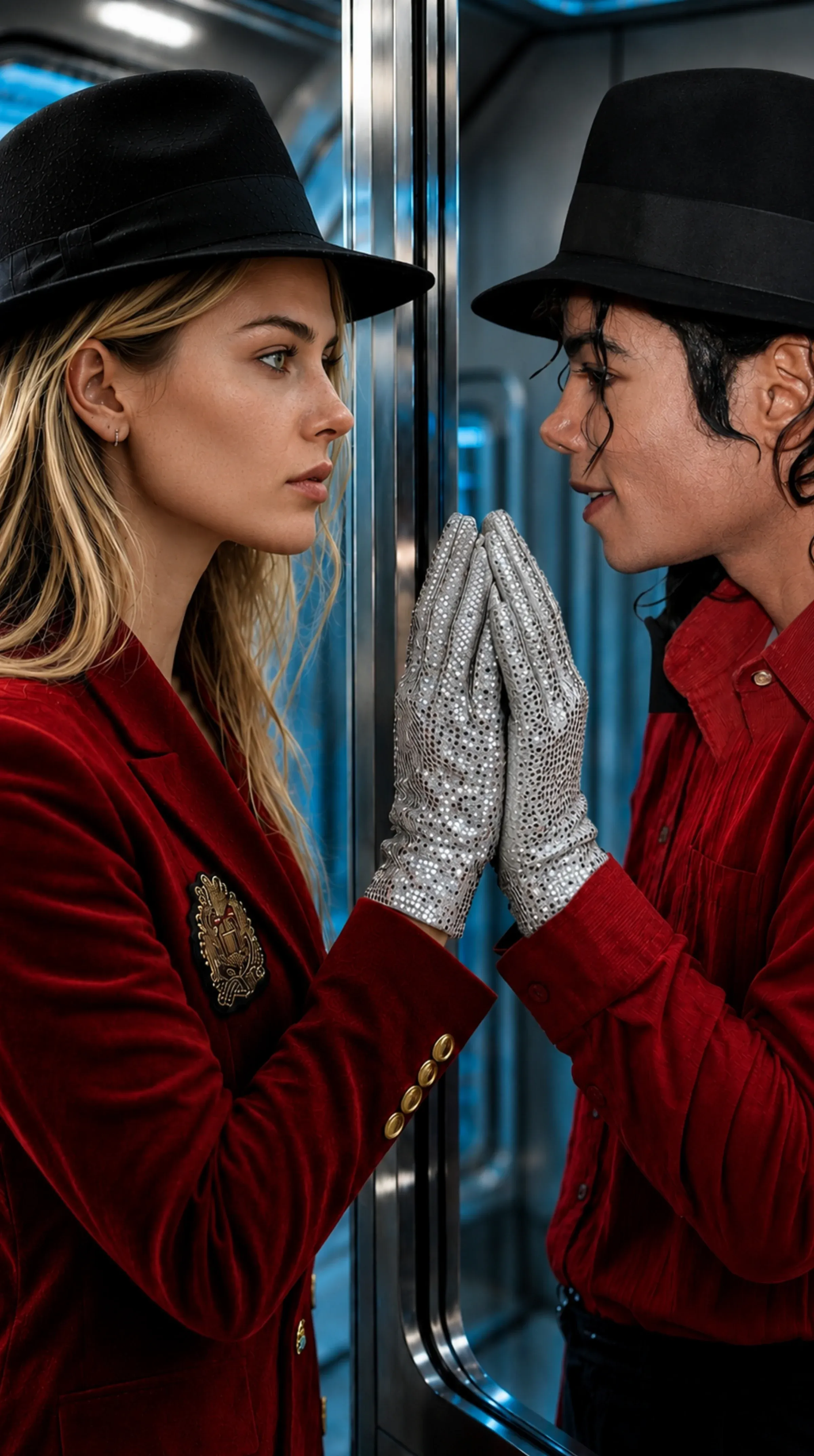 AI-generated celebrity collaboration scene showing J.D. Drayton's AI influencer character posing or interacting with a recognisable celebrity figure