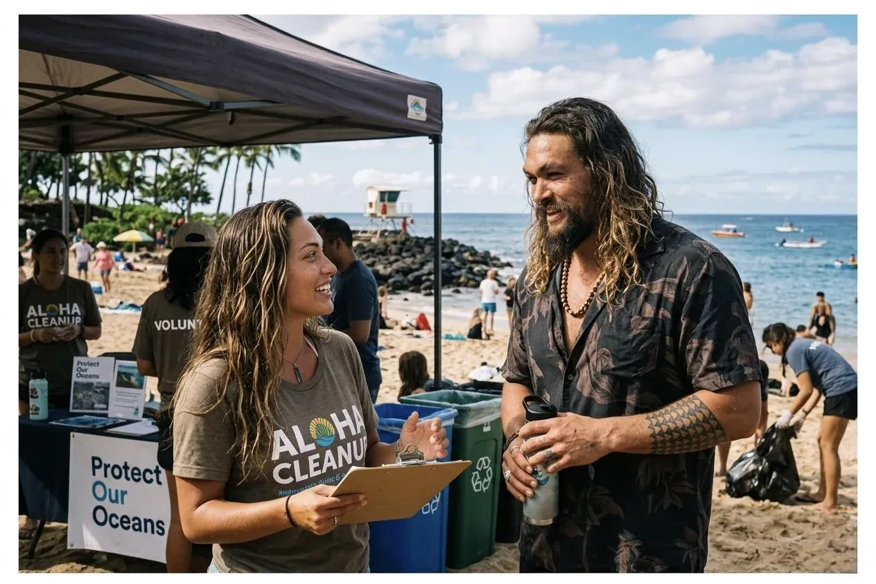 AI-generated celebrity collaboration scene showing Samantha Kainoa's AI influencer character posing or interacting with a recognisable celebrity figure