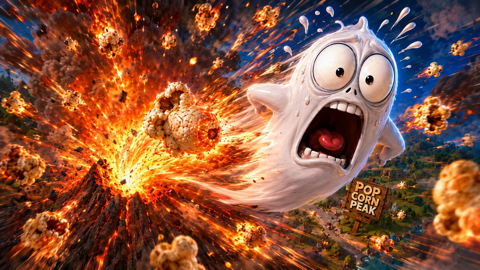 AI image submission by Aya Serag for Day 4 - ghost, popcorn, fire