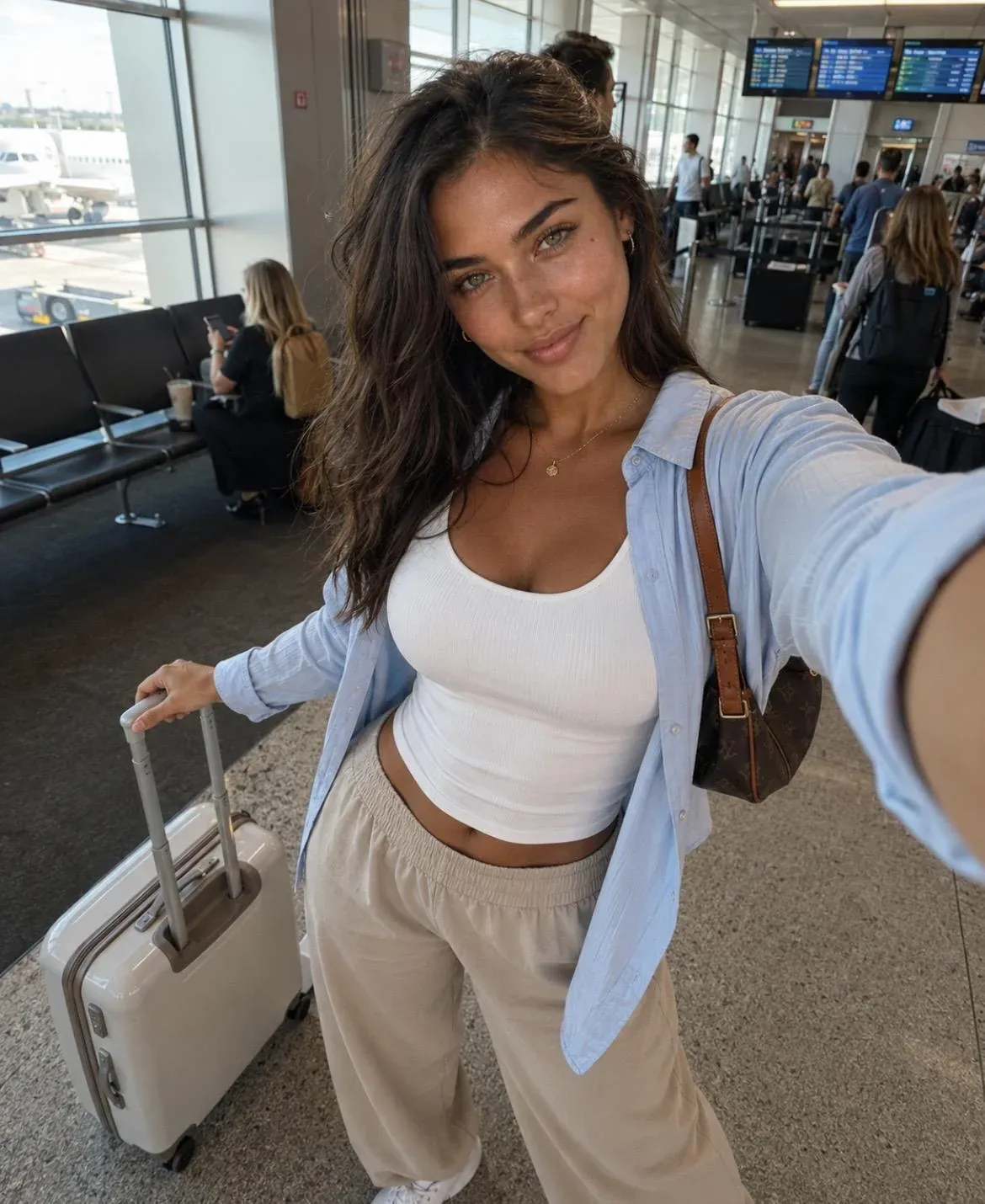 AI-generated aspirational luxury lifestyle image of Abel Quinde's AI influencer character - vacation, fine dining, designer shopping or premium destination