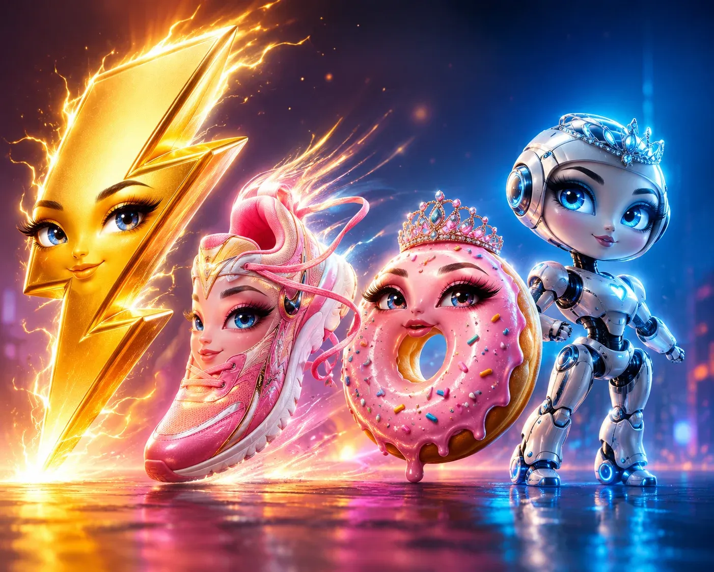 AI image submission by Alaba Owotuyi for Day 6 - lightning, sneaker, donut, robot
