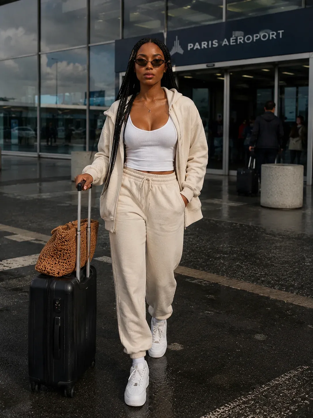 AI-generated aspirational luxury lifestyle image of Alaba Owotuyi's AI influencer character - vacation, fine dining, designer shopping or premium destination