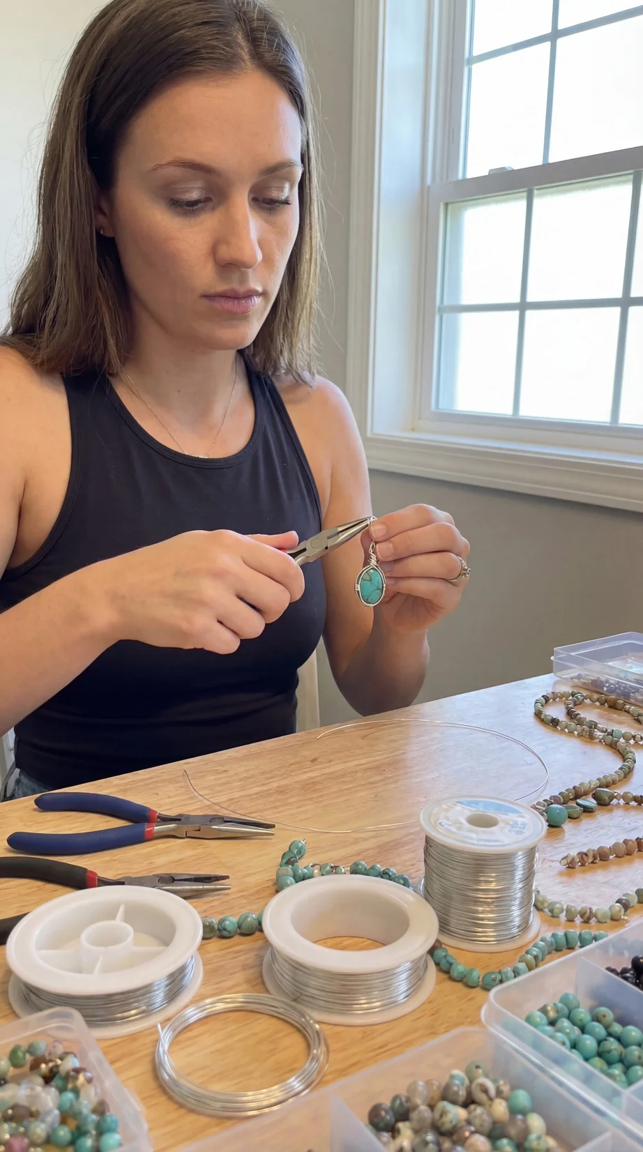 AI-generated image of a woman crafting jewelry showing how AI video skills apply to product and e-commerce content