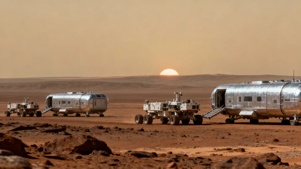 Photorealistic AI-generated sci-fi scene on Mars showing cinematic video generation capabilities