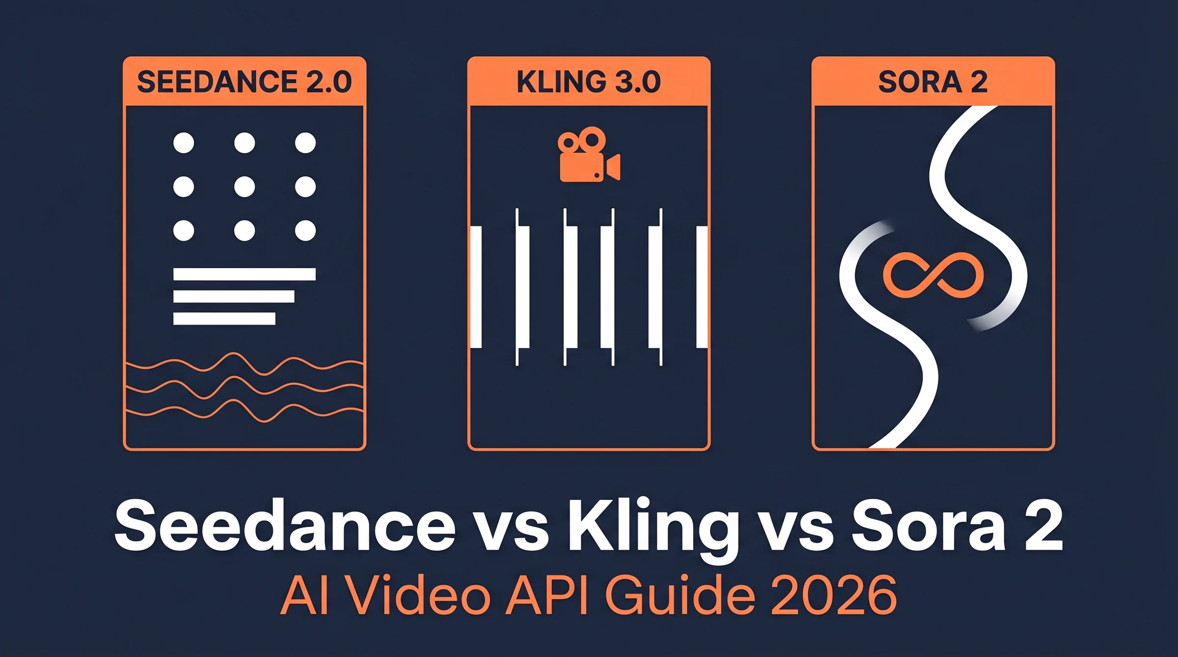 Technical comparison of Seedance 2.0, Kling 3.0, and Sora 2 AI video APIs for 2026